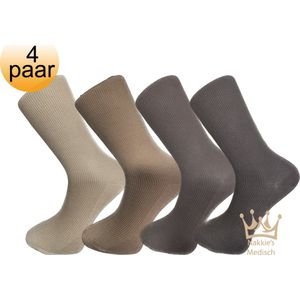 Medische sokken - 100% katoen - 4 paar - Maat 39/42 - Beige Bruin mix - Neuropathie - Reuma - Diabetes