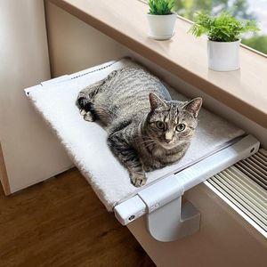 Kattenhangmat vensterligbed vensterbank vensterbank vensterbank vensterligplaats kattenligstoel balkon ligoppervlak raamhangmat voor verwarming radiator tot 16 kg 56 x 34,5 cm (S)