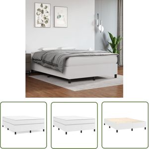 The Living Store Boxspringframe - Kunstleer - Multiplex lattenbodem - Wit - 203 x 140 x 35cm