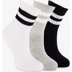 3 paar kindersokken met streepjes wit zwart - Maat 23/26