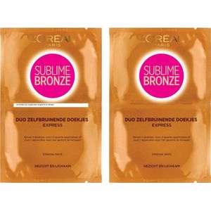 L’Oréal 2x2 Paris Sublime Bronze Duo Zelfbruinende Doekjes Set - 4 Doekjes - Lichaam en Gezichtsbruiner - Zelfbruiner