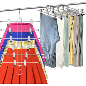 Set van 3 broekhangers Ruimtebesparende kledingkastorganizer en opberghanger met 6 niveaus voor rokken met clips, 2 ophangmodi Geschikt voor jeans, broeken, sjaals, rokken en handdoeken