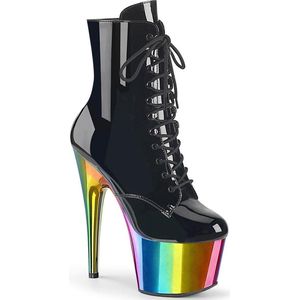 Pleaser - ADORE-1020RC Plateau Laarzen - US 7 - 37 Shoes - Zwart/Regenboog