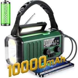 Actueell® Noodradio Solar Opwindbaar en Batterij – Powerbank Zonneengergie met 10.000mAh - DAB+/FM+/WB+/AM – Draagbare Radio – Transistor – Noodrantsoen – Survival Noodpakket voor thuis en Oorlog – Bouwradio – Zaklamp - Groen
