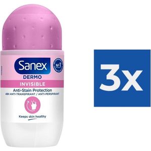 Sanex Deo Roller - Dermo Invisible Anti White Marks - 3 x 50 ml