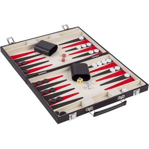 Backgammon Set - Backgammon Koffer - Leer - Zwart & Rood - Reiseditie