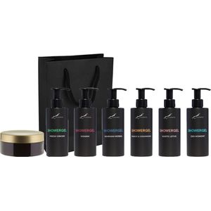 Douchegel Set - Fresh Ginger + Hamam + Hammam Herbal + Orange & Cedarwood + White Lotus + Zen Moment en Scrubzout 300 gram - bodycare - met luxe gift tas - set van 7 stuks - Showergel - Cadeau - giftset voor hem en haar