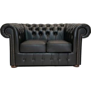 Chesterfield Bank Class Leer | 2-zits | Shiny Zwart | 2 tot 4 weken levertijd