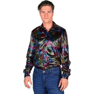 Overhemd Disco - Heren Blouse - Disco 80/90 - Hippie - Carnaval - Verkleedkleding - Zwart - Maat XL