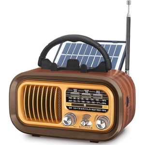 Noodradio - Solar Opwindbaar - Solar powerbank - 1200mAh - Zonneenergie - Survival Noodpakket - Zaklamp Oplaadbaar - AM/FM - Noodrantsoen - Hout