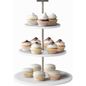 Navaris etagère 3 laags van marmer - Mooi en elegant - Taartplateau of cake standaard - Ideaal voor high tea, cupcakes en desserts - Ø 25 cm - Wit