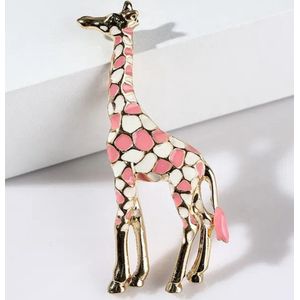 Zelto- Broche- Giraffe- Roze- Wit- 6.2 x 2x2 cm