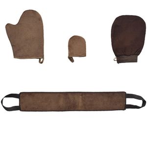 4-delige Zelfbruinende handschoenen - Exfoliërende scrubs - Verschillende maten zelfbruinende handschoenen - Inclusief zelfbruinende applicator aan de achterkant - Universeel comfort - Geschikt voor alle lichaamsdelen - Bruin