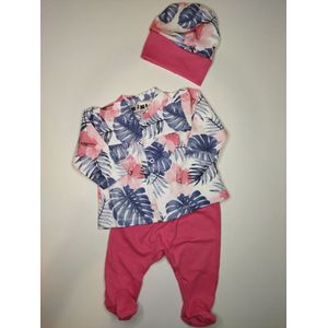 Nini - Outfit Mila - 3-delig setje - Vestje, Shirtje met drukknopen, broekje met voetjes, mutsje - Maat 68 - 4 t/m 6 maanden