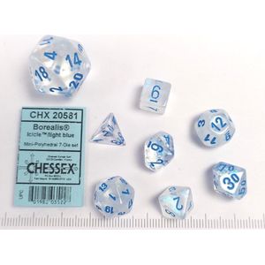 Chessex Borealis Mini-Polyhedral Icicle/lichtblauw Lichtgevende Dobbelsteenset (7 stuks)