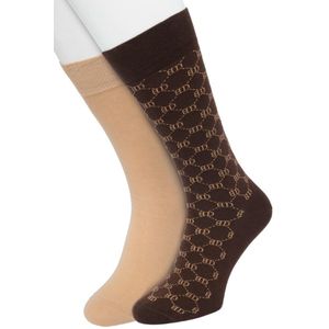 Bonnie Doon Heren Sokken set Bruin maat 40/46 - 2 paar - Effen - BD logo ruit - Print - Gladde Naden - Brede Boord - Uitstekend Draagcomfort - 2-pack - Multipack - Effen - Bonnie Doon sock - Sand - Bracken - OL2225102.497