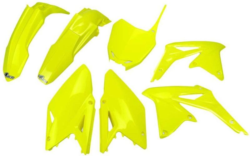 UFO - SUKIT417-DFLU - Voorvorkbeschermers & Kunststof Set - Geel - Voor Suzuki RMZ 450 2008-2017