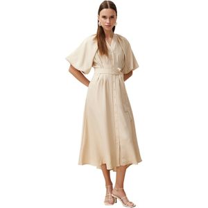 Trendyol Roze Geweven Overhemdjurk Met Halve Ballonmouwen En Linnenlook Tctss24Eb00014