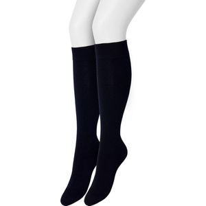 Bonnie Doon Dames Kniekousen Donker Blauw maat 35/38 - 2 paar - Knie Kousen - 2-pack - Multipack - Uitstekend draagcomfort - Cotton Knee High - Zakt niet af - Effen - OEKO-TEX - Donkerblauw - Dark Blue - Navy - OL834302.102