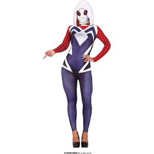 Guirca - Spiderwoman & Spidergirl Kostuum - Mysterieuze Spiderlady Superheldin - Vrouw - Blauw, Rood, Wit / Beige - Maat 36-38 - Carnavalskleding - Verkleedkleding