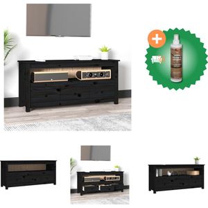 vidaXL Tv-meubel 114x35x52 cm massief grenenhout zwart - Kast - Inclusief Houtreiniger en verfrisser