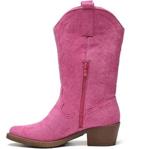 SmileFavorites® Dames Cowboylaarzen met Hak - Roze - Suedine - Maat 38