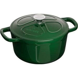 Navaris gietijzeren pan 20 cm Ø - Gietijzeren braadpan met deksel - Dutch Oven 2,8 L - Geschikt voor inductie, gas en keramisch koken - Groen