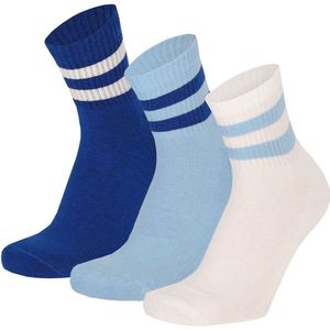 Apollo - Modieuze Halfhoge Sneakersok Met Sportief Streepmotief 3-pack - Multi blauw - MT36/41