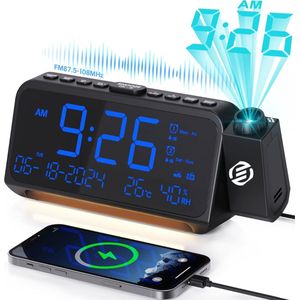 Equivera Wekkerradio - Wekkerradio - Klokradio - Digitale Wekker - Projectiewekker - USB-Oplaadpoort - Slaaptimerfunctie