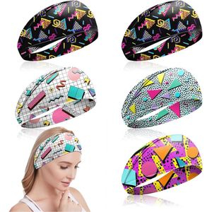 Retro print hoofd wraps - zachte jaren 80 90 vrouwen accessoires Neon bandana hoofdband - yoga sport haarbanden Feest wandelen fietsen hardlopen haaraccessoires - 5 stuks