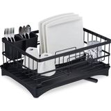 Relaxdays afdruiprek - met lekbak - met afvoer - 18 x 42 x 30 cm - vaatwasrek - zwart
