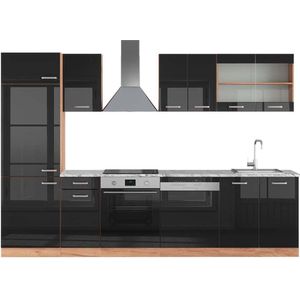 Vicco R-Line Complete keukeneenheid – 300 cm , WB Marmer Eiken hoogglans zwart/goud , WB Marmer