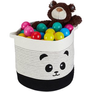 Relaxdays opbergmand kinderkamer - 27 liter - katoen - speelgoedmand - commodemand baby - panda