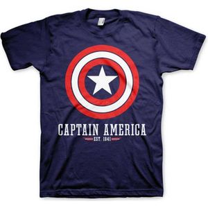 Marvel Captain America Heren Tshirt -XL- Logo Blauw