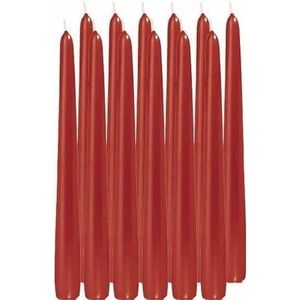 12x Rode Dinerkaarsen 25 cm 8 Branduren - Geurloze Kaarsen Rood - Tafelkaarsen/Kandelaarkaarsen