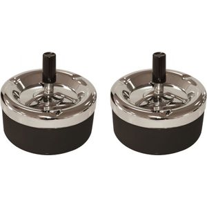 2x stuks ronde draaiasbak/drukasbak zwart/chroom 13 cm - Terrasasbak - Stormasbak