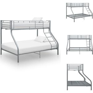 vidaXL Stapelbed - Grijs - Metaal - 152 cm (H) - 97.5 x 210 cm (B x L) - 147.5 x 210 cm (B x L) - Geschikt voor 90 x 200 cm / 140 x 200 cm matras - Met veiligheidsrails en ladder - Montage vereist - Bed