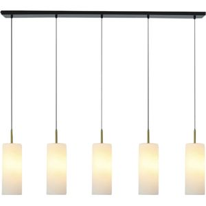 Olucia - GAYA - Hanglamp - Messing / Wit - 5L - Vorm: Rechthoek