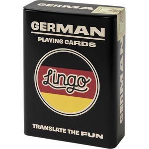Lingo - Duits speelkaarten in blikken doos | playingcards | speelkaarten | taal leren spel set | leuk visueel flashcard deck om jong en oud- leer Duits de woordenschat en uitspraak vaardigheden te verhogen | 52 essentiële vertalingen | reizen spel