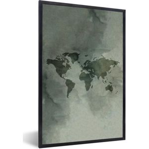 Fotolijst incl. Poster - Wereldkaart - Aquarelverf - Groen - Grijs - 40x60 cm - Posterlijst