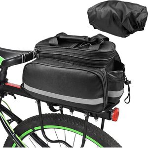 Fietstassen voor bagagedrager, 10-27 liter, multifunctionele fietstas achter, waterdicht, achterbanktas met regenbescherming, reflecterend, opvouwbare zijzakken