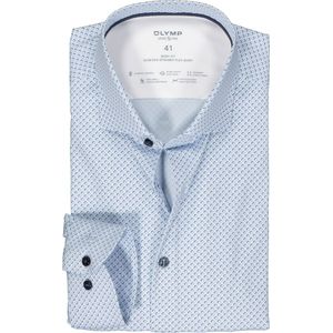 OLYMP 24/7 Level 5 body fit overhemd - dynamic flex - licht- met donkerblauw dessin - Strijkvriendelijk - Boordmaat: 38