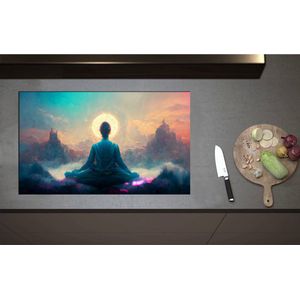 Inductieplaat Beschermer - Achteraanzicht van Biddende Vrouw naar Horizon - 85x52 cm - 2 mm Dik - Inductie Beschermer - Bescherming Inductiekookplaat - Kookplaat Beschermer van Wit Vinyl