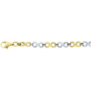 Lucardi Dames Bicolor armband infinity - 14 karaat goud - Armband - Cadeau - 19 cm - Witgoud en Geelgoud