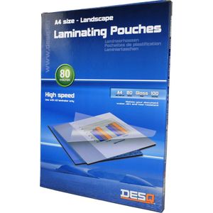 DESQ® Lamineerhoes | A4 | 80 micron | Landscape | Glanzend | 100 stuks | 303 x 216 mm | Premium | 71145
