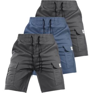 Livano Korte Broek Heren - Cargobroek - Spijkerbroek - met Zakken - Volwassenen - Jongens - Shorts - 3 Pcs - Grijs/Blauw/Grijs - Maat XXL