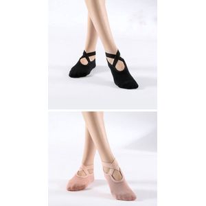 2 Paar - Dames Stretch Anti-Slip Yoga Sokken - Katoen + PVC, voor Pilates, Barre en Fitness, Geschikt voor Maat 36-40 - Zwart Pink