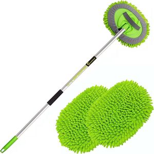 Autowasborstel met Lang Handvat - 2 in 1 Chenille Microfiber - Geschikt voor Auto's, Vrachtwagens en SUV's