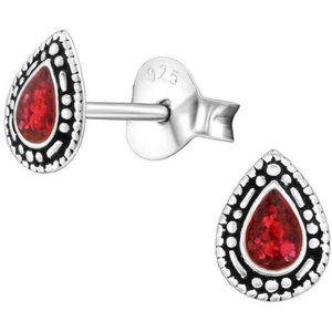 Aramat jewels ® - Bali kinder oorstekers druppel 925 zilver glitter rood 4mm x 6mm