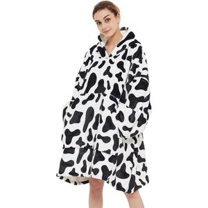 Hoodie deken kind - Fleece deken met mouwen en capuchon – Oversized hoodie deken met mouwen – Fleece deken – Draagbare deken kinderen - Fleece TV deken – Plaid met mouwen – hoodie blanket - Warm & zacht – Fleece poncho – koe - Badrock